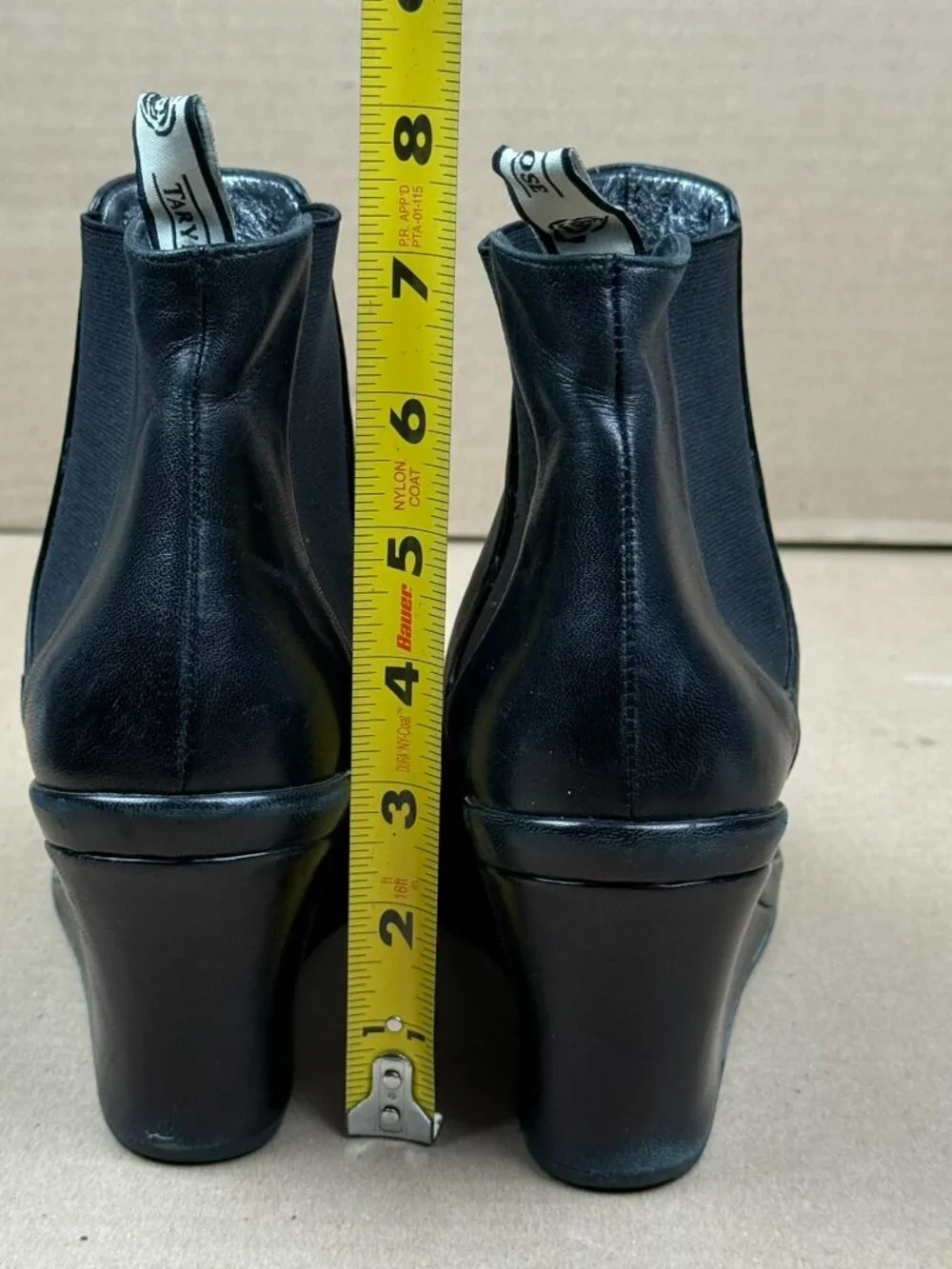 Taryn Rose Black Leather Chelsea Wedge Ankle Boot Women US 5 EU 35 Made In Italy